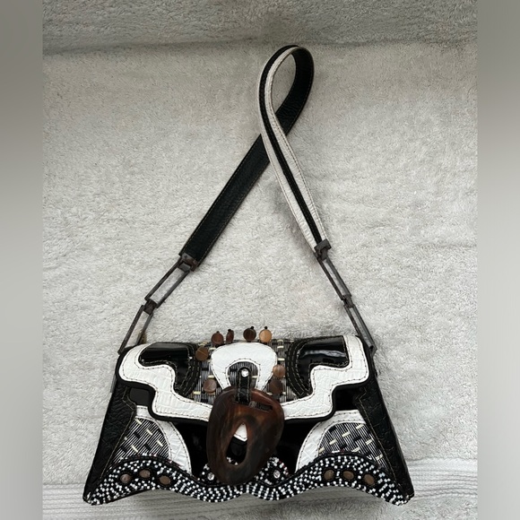 Mary Frances Handbags - EUVC MARY FRANCES Hard Beaded Bag With Leather And Metal Strap